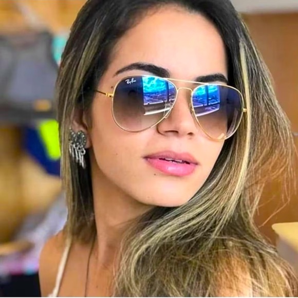 LIKE NEW Oversized Blue Gradient Ray Ban Aviator Sunglasses - Picture 1 of 6